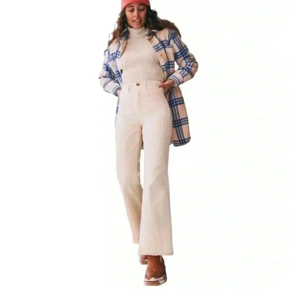 MARINE LAYER “Bridget” ivory denim pants wide leg high rise raw edge women’s 14 - Picture 8 of 15